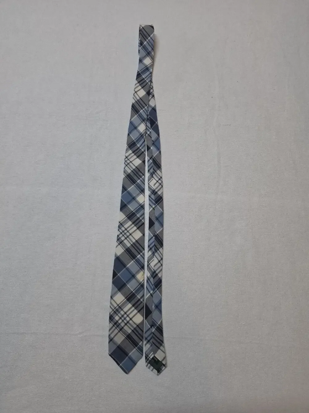 Lauren Ralph Lauren Men’s Tie One Size Blue Gray White Plaid 100% Cotton